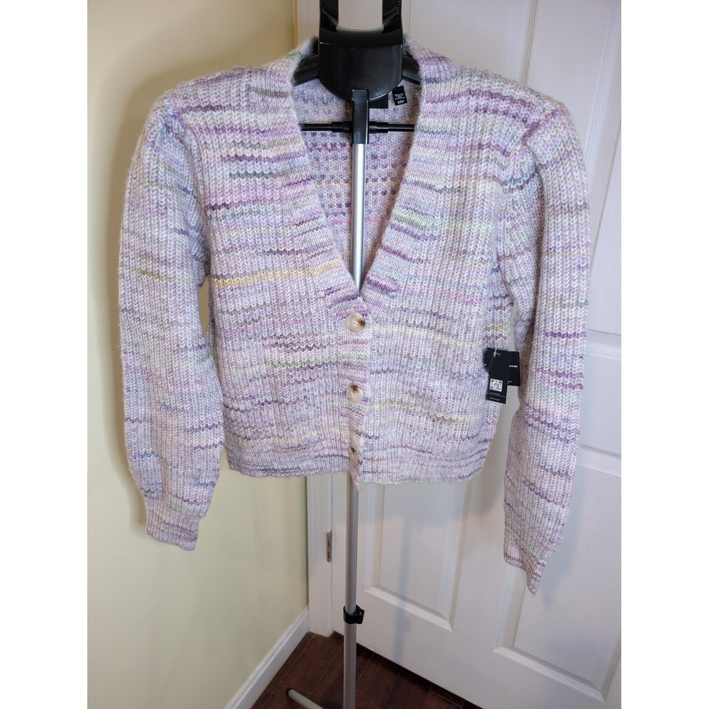 RD Style Tiene Crop Cardigan Women S Lilac Combo Wool Blend V-Neck NWT